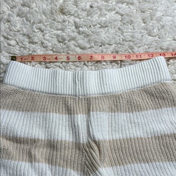 Sincerely Jules Knit Beach Swim Cover Up Women Tan and White Striped Shorts CA11 - Picture 4 of 6